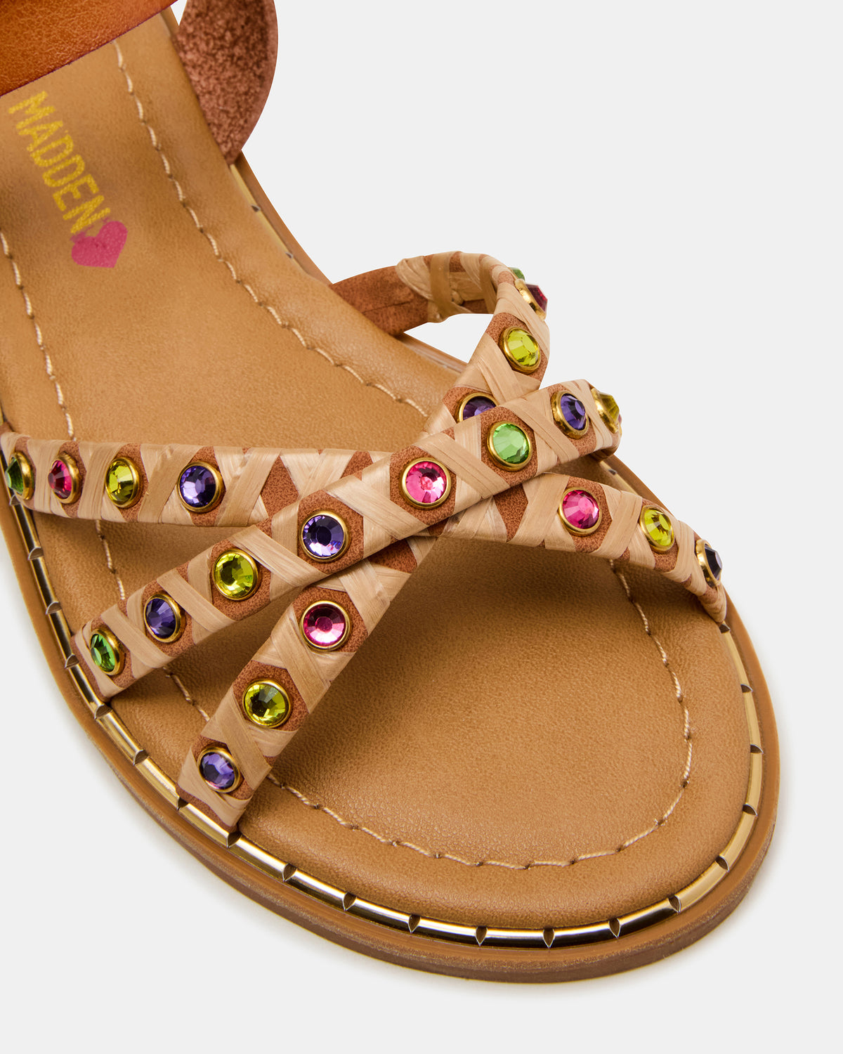 Kids' GILLIAN Cognac Multi Strappy Rhinestone Embellished Girls' Sandal | Steve Madden Deals