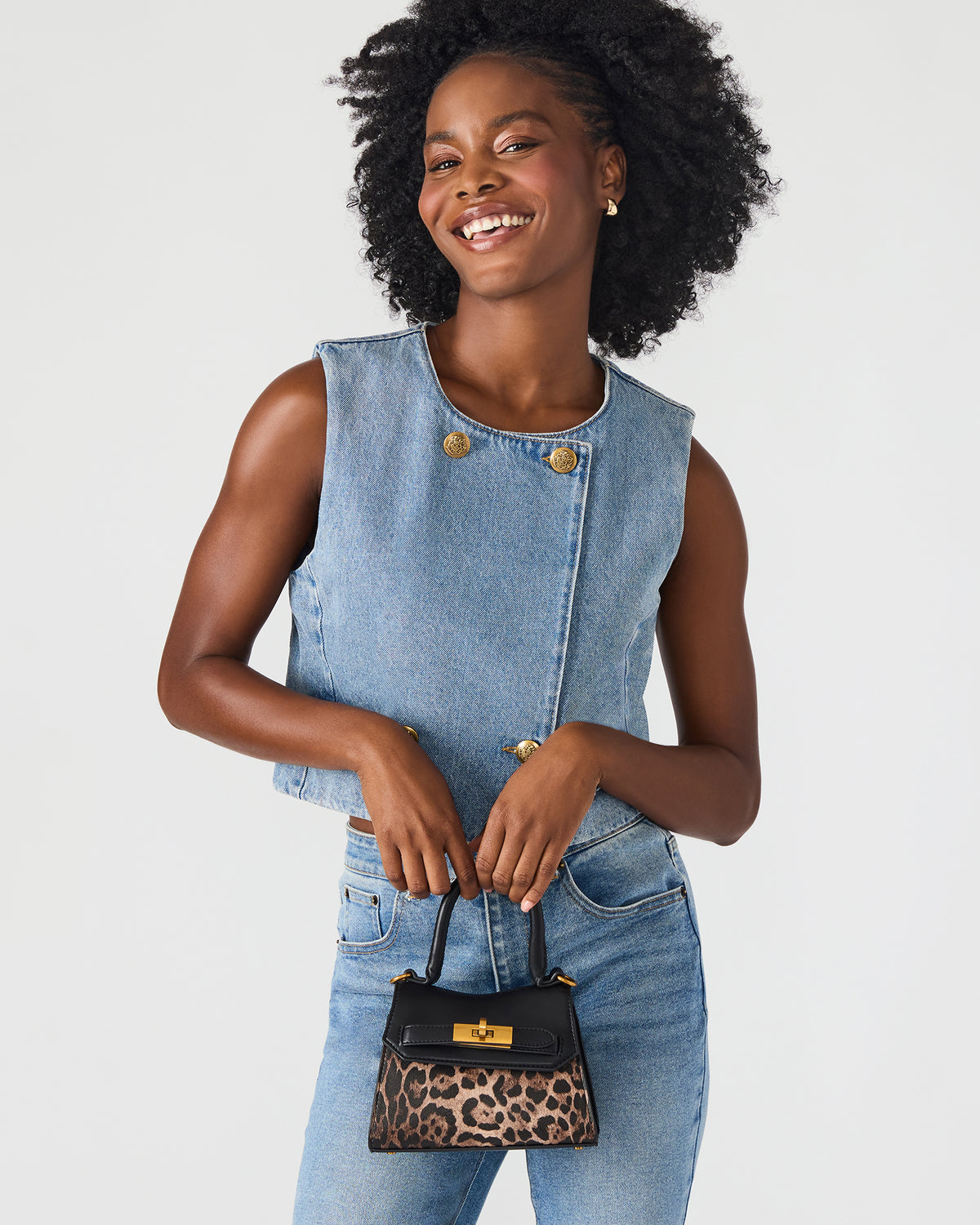 MADLYN Bag Leopard Structured Turn-Lock Closure Top-Handle Crossbody Mini Handbag | Steve Madden Essential