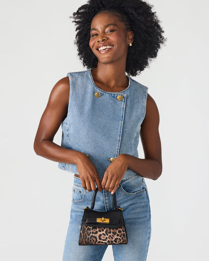 MADLYN Bag Leopard Structured Turn-Lock Closure Top-Handle Crossbody Mini Handbag | Steve Madden Essential