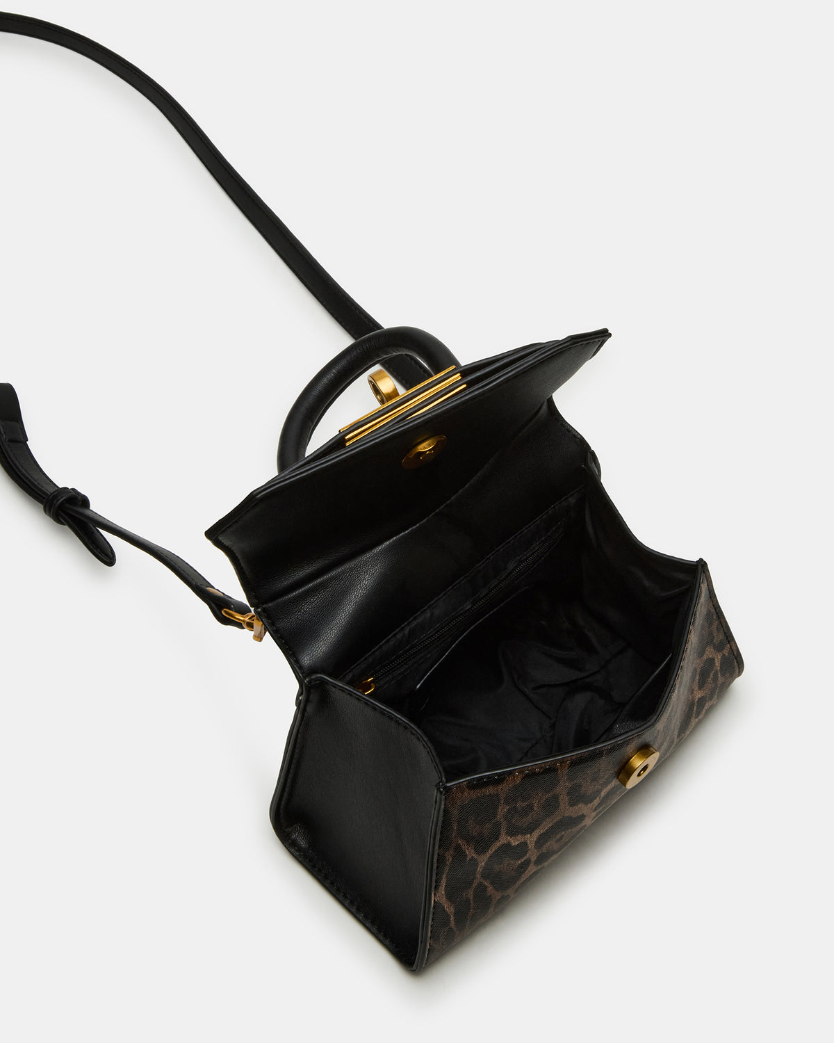 MADLYN Bag Leopard Structured Turn-Lock Closure Top-Handle Crossbody Mini Handbag | Steve Madden Essential