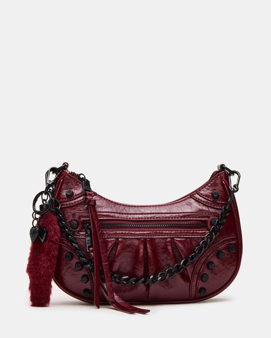 ERIKA Bag Wine Rhinestone Embellished Studded Crinkle Moto Crossbody Handbag | Steve Madden Great Value