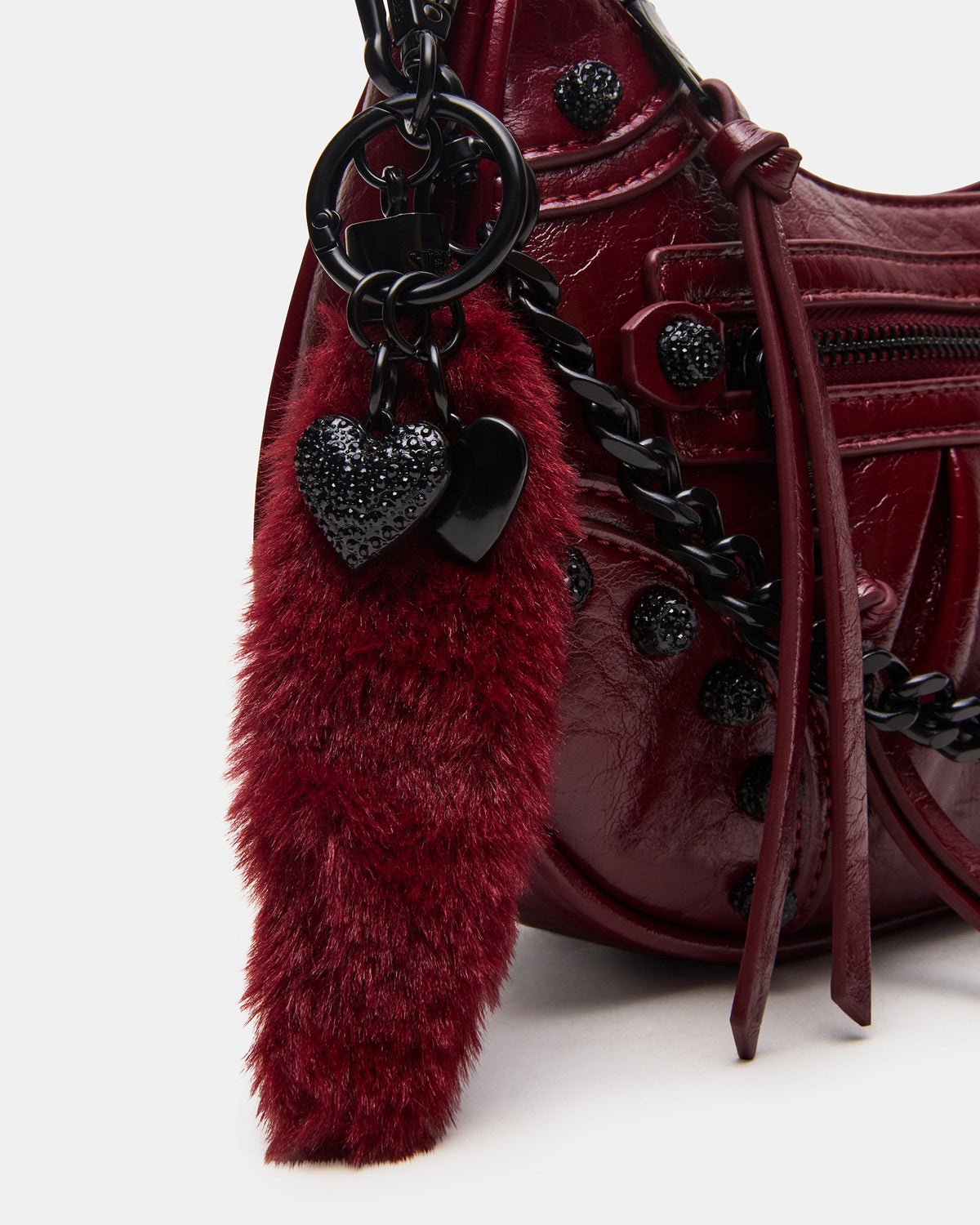 ERIKA Bag Wine Rhinestone Embellished Studded Crinkle Moto Crossbody Handbag | Steve Madden Great Value