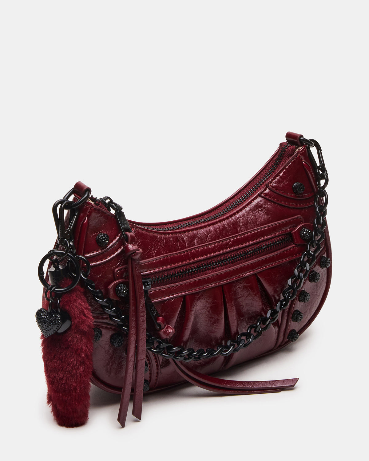 ERIKA Bag Wine Rhinestone Embellished Studded Crinkle Moto Crossbody Handbag | Steve Madden Great Value