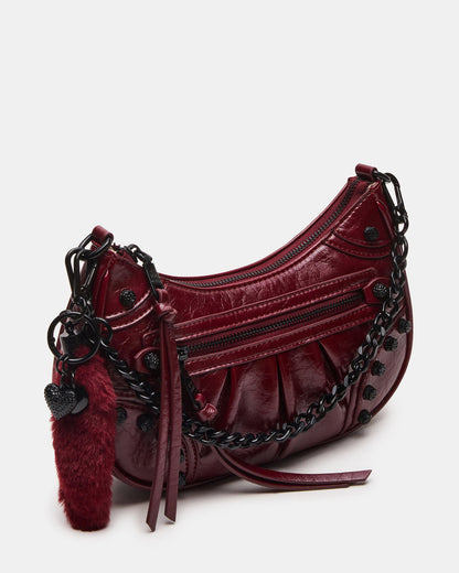 ERIKA Bag Wine Rhinestone Embellished Studded Crinkle Moto Crossbody Handbag | Steve Madden Great Value