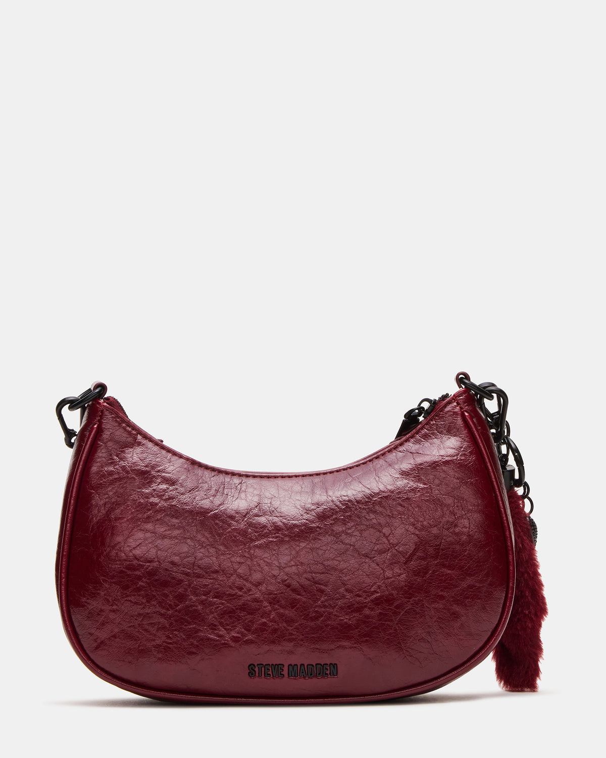 ERIKA Bag Wine Rhinestone Embellished Studded Crinkle Moto Crossbody Handbag | Steve Madden Great Value