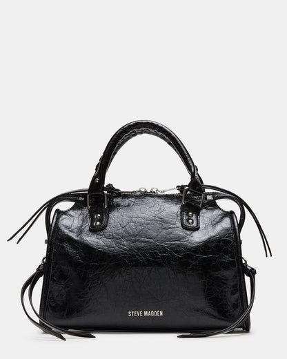 RIGGS Bag Embellished Black Distressed Slouchy Top-Handle Crossbody Satchel Handbag | Steve Madden Essential