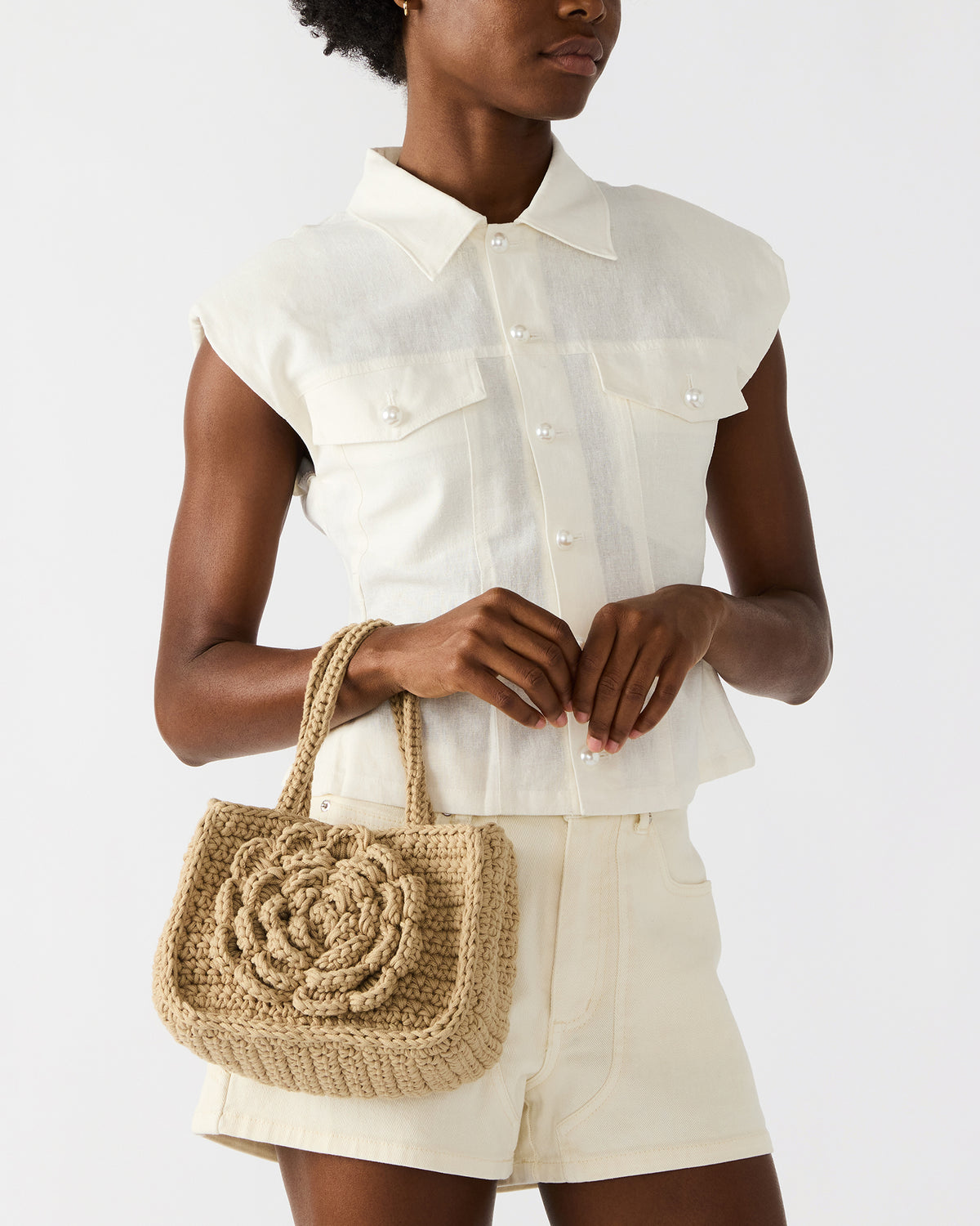 LUVLY Bag Natural Mini Top-Handle Flower Decal Crochet Crossbody Handbag | Steve Madden Best Seller