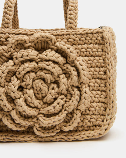 LUVLY Bag Natural Mini Top-Handle Flower Decal Crochet Crossbody Handbag | Steve Madden Best Seller