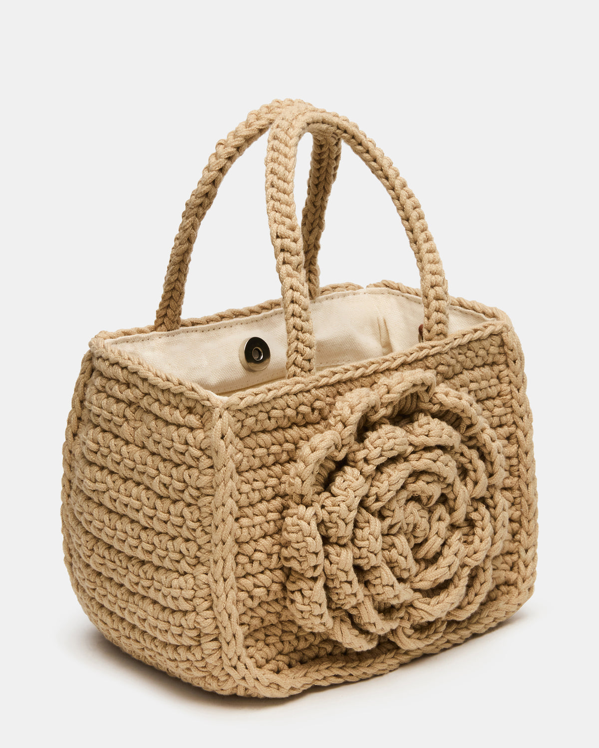 LUVLY Bag Natural Mini Top-Handle Flower Decal Crochet Crossbody Handbag | Steve Madden Best Seller