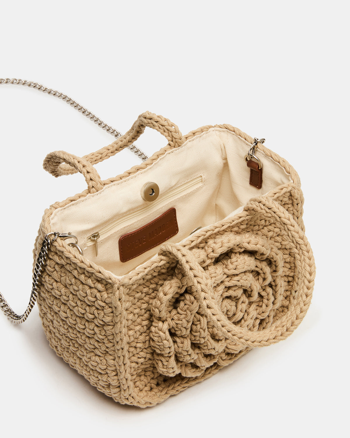 LUVLY Bag Natural Mini Top-Handle Flower Decal Crochet Crossbody Handbag | Steve Madden Best Seller