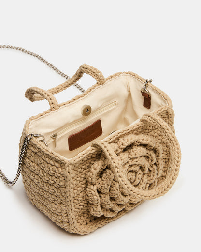 LUVLY Bag Natural Mini Top-Handle Flower Decal Crochet Crossbody Handbag | Steve Madden Best Seller