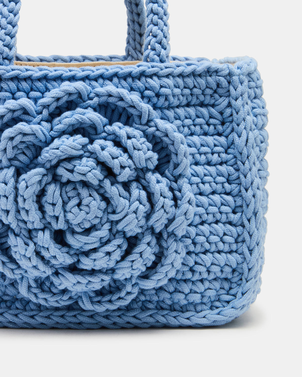 LUVLY Bag Light Blue Mini Top-Handle Flower Decal Crochet Crossbody Handbag | Steve Madden Customer Favorite