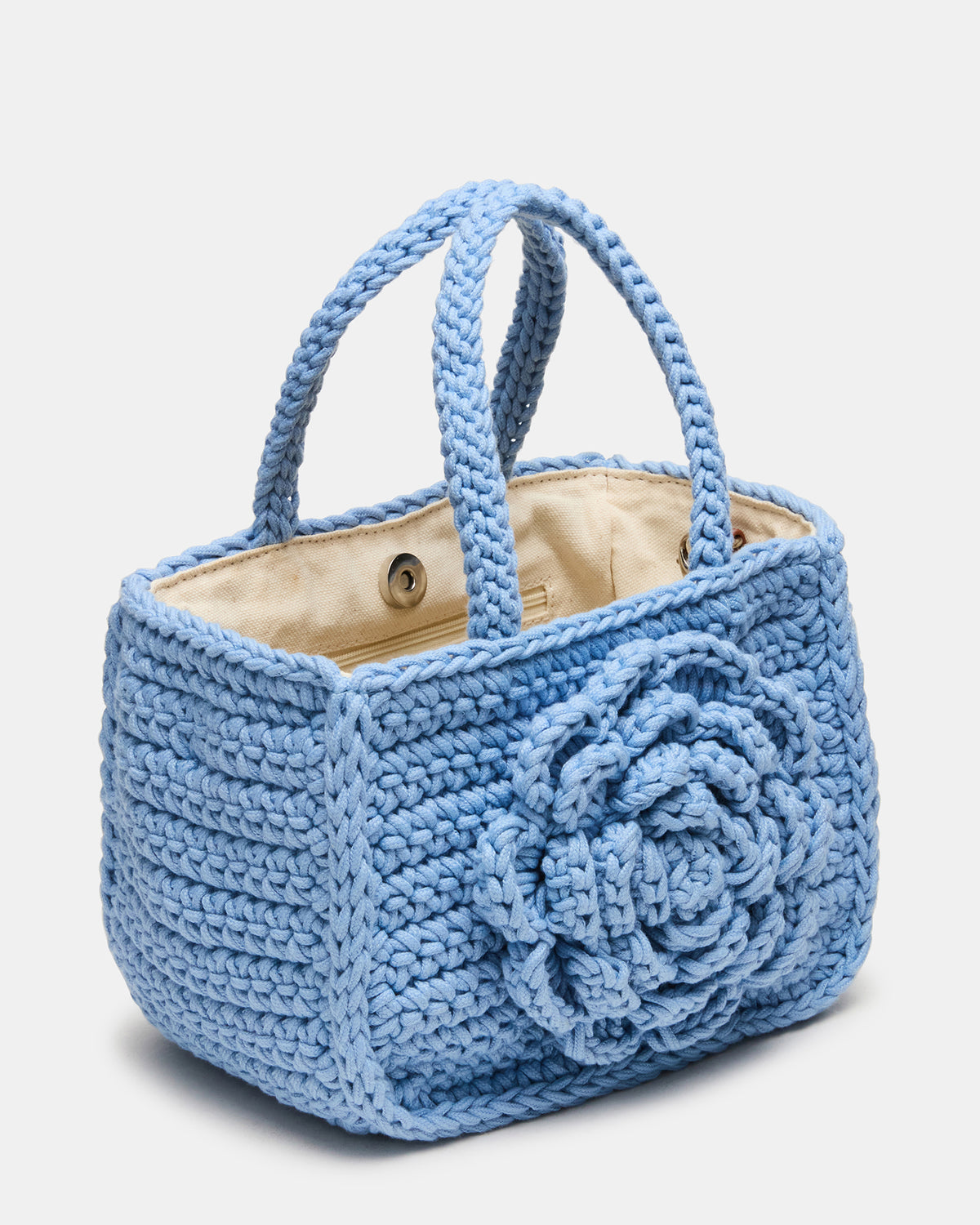 LUVLY Bag Light Blue Mini Top-Handle Flower Decal Crochet Crossbody Handbag | Steve Madden Customer Favorite