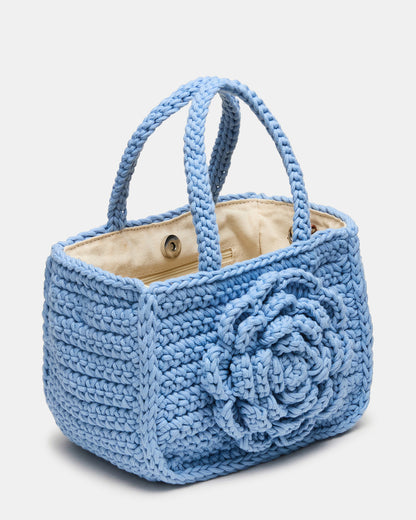 LUVLY Bag Light Blue Mini Top-Handle Flower Decal Crochet Crossbody Handbag | Steve Madden Customer Favorite