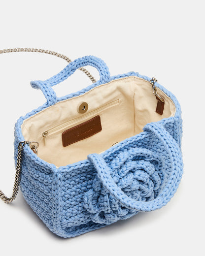 LUVLY Bag Light Blue Mini Top-Handle Flower Decal Crochet Crossbody Handbag | Steve Madden Customer Favorite