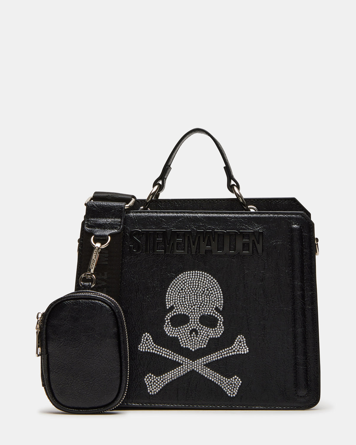 EVELYN Skull Bag Black Top Handle Crossbody Bag | Steve Madden Smart Buy