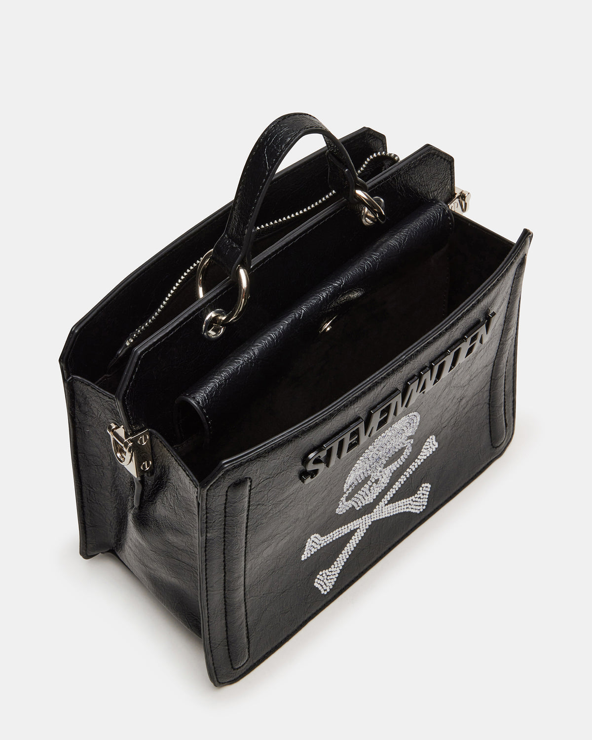 EVELYN Skull Bag Black Top Handle Crossbody Bag | Steve Madden Smart Buy