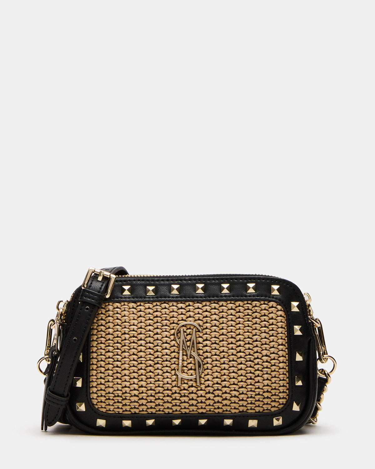 DAISYS Black Multi Women's Studded Straw Crossbody Handbag | Steve Madden Best Price