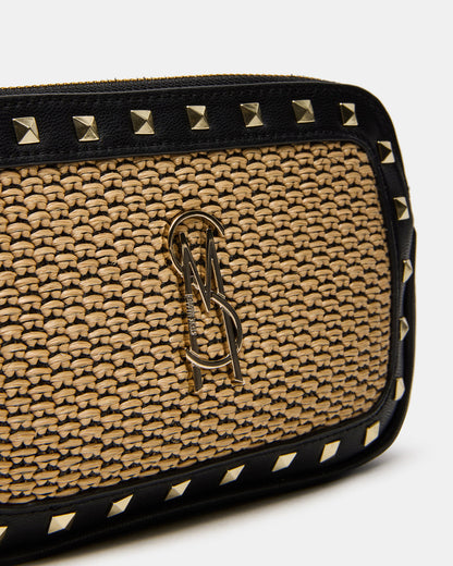 DAISYS Black Multi Women's Studded Straw Crossbody Handbag | Steve Madden Best Price