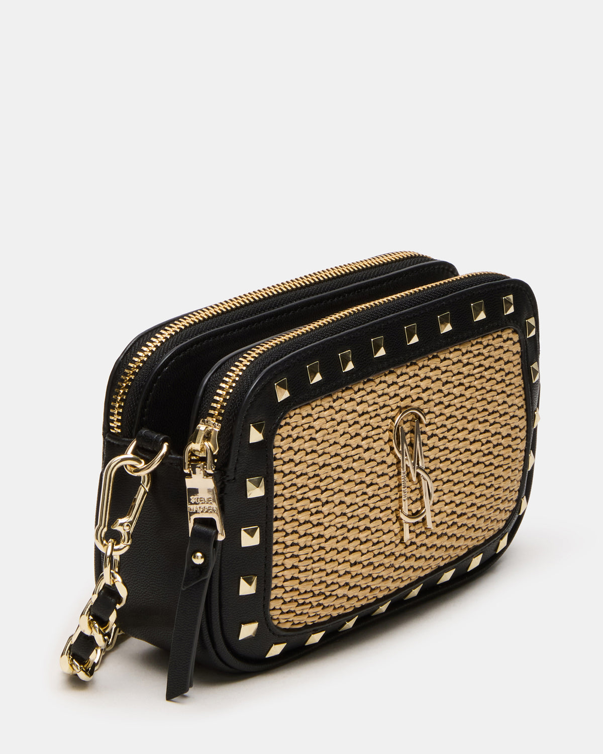 DAISYS Black Multi Women's Studded Straw Crossbody Handbag | Steve Madden Best Price