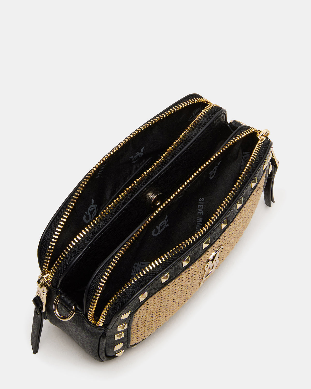 DAISYS Black Multi Women's Studded Straw Crossbody Handbag | Steve Madden Best Price