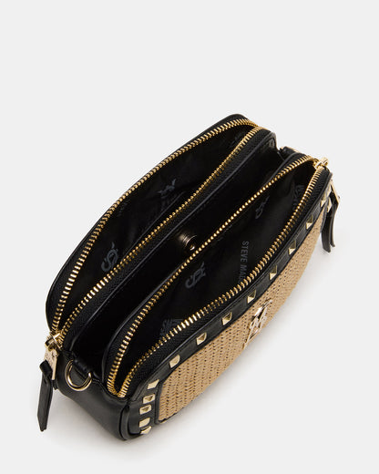 DAISYS Black Multi Women's Studded Straw Crossbody Handbag | Steve Madden Best Price