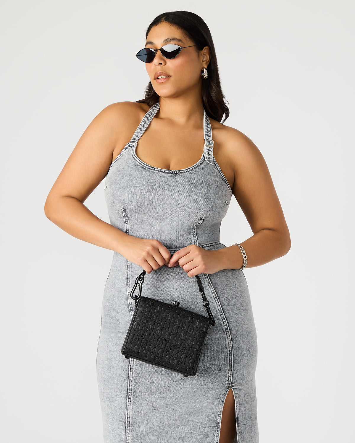 NOYA Black/Black Women's Embossed Crossbody Top-Handle Box Handbag | Steve Madden Hot Sale
