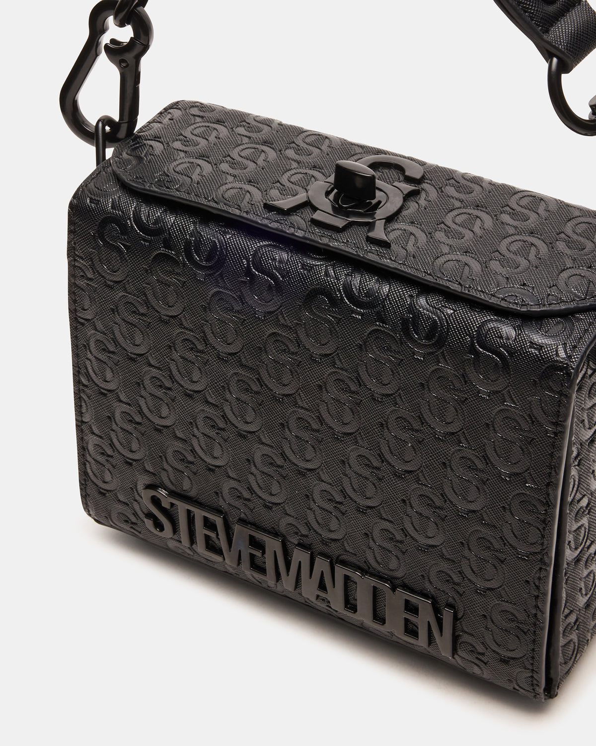 NOYA Black/Black Women's Embossed Crossbody Top-Handle Box Handbag | Steve Madden Hot Sale