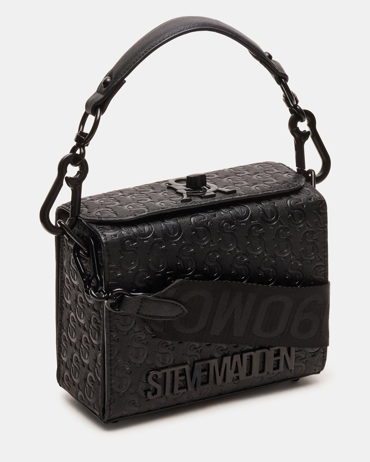 NOYA Black/Black Women's Embossed Crossbody Top-Handle Box Handbag | Steve Madden Hot Sale