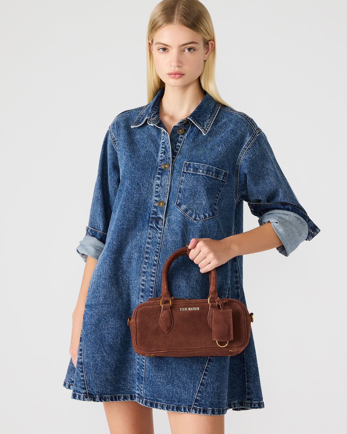 MERIT Bag Chestnut Suede Top-Handle Satchel Crossbody Handbag | Steve Madden Popular