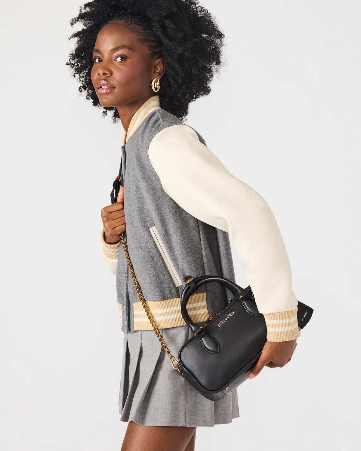 MERIT Bag Black Leather Top-Handle Satchel Crossbody Handbag | Steve Madden Quality
