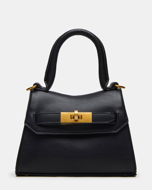 MADLYN Bag Black Structured Turn-Lock Closure Top-Handle Crossbody Mini Handbag | Steve Madden Featured