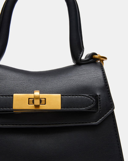 MADLYN Bag Black Structured Turn-Lock Closure Top-Handle Crossbody Mini Handbag | Steve Madden Featured