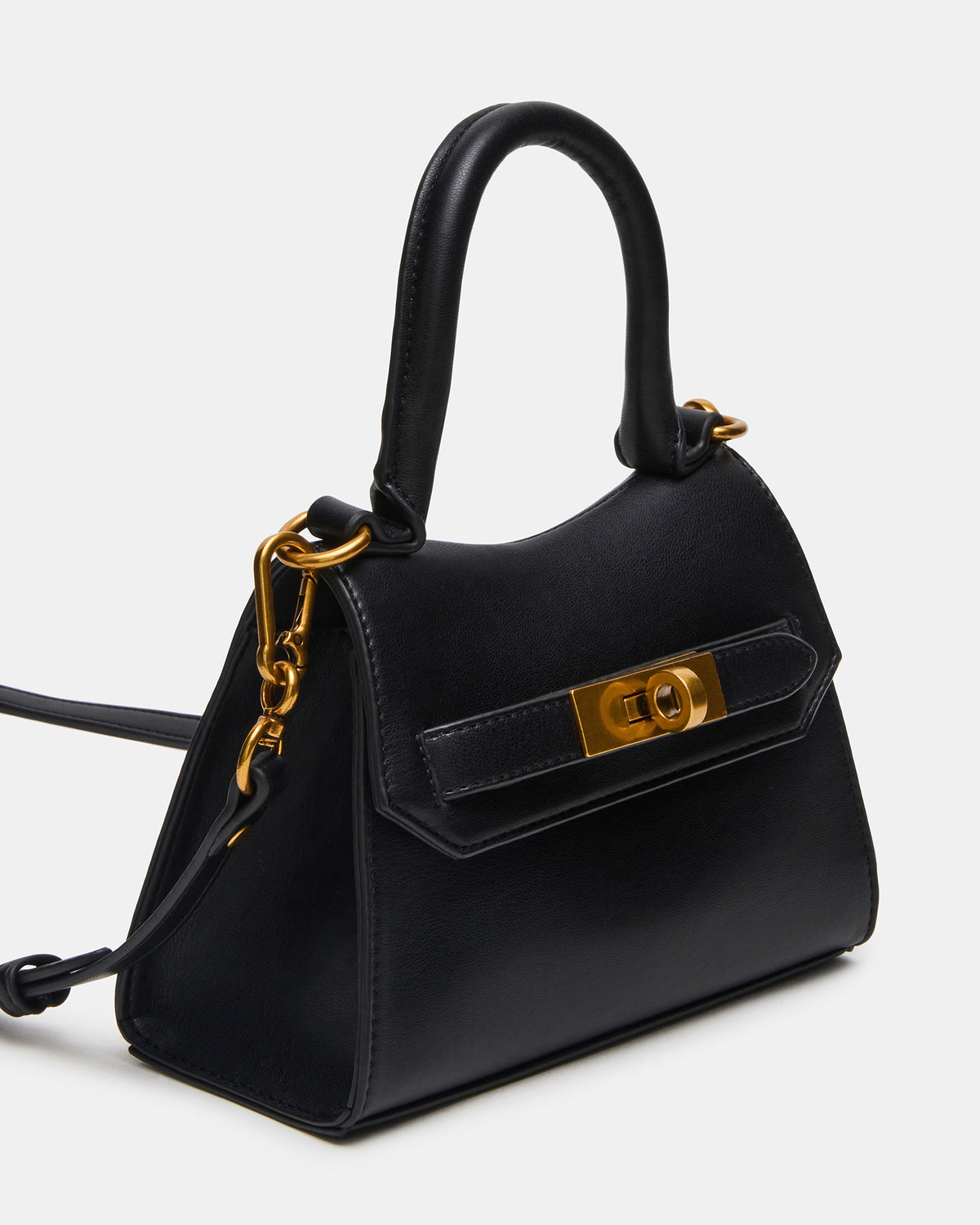 MADLYN Bag Black Structured Turn-Lock Closure Top-Handle Crossbody Mini Handbag | Steve Madden Featured