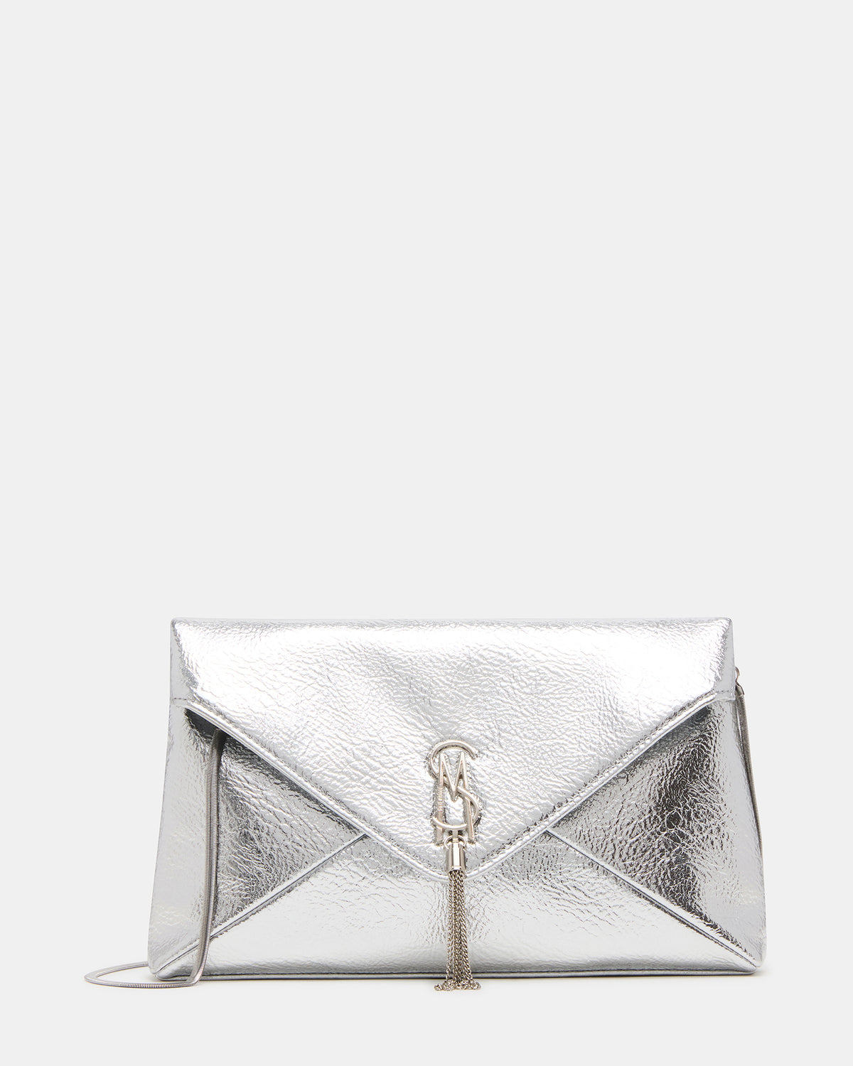PARTAY Bag Silver Oversized Crinkle Envelope Logo Clutch Handbag | Steve Madden Value