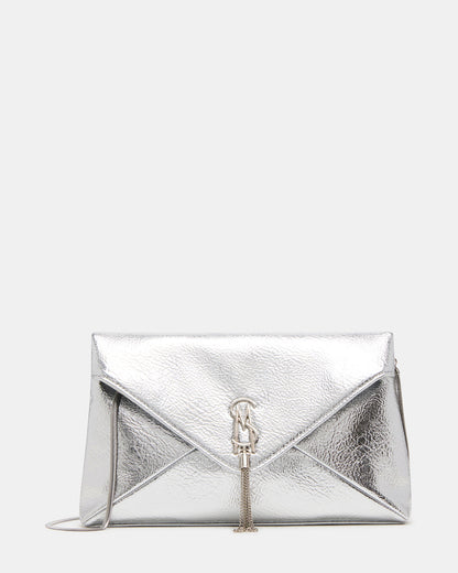PARTAY Bag Silver Oversized Crinkle Envelope Logo Clutch Handbag | Steve Madden Value