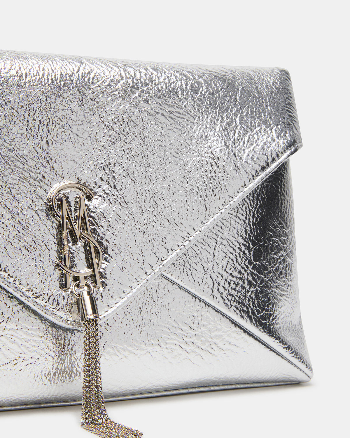 PARTAY Bag Silver Oversized Crinkle Envelope Logo Clutch Handbag | Steve Madden Value
