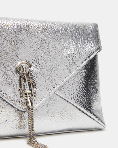 PARTAY Bag Silver Oversized Crinkle Envelope Logo Clutch Handbag | Steve Madden Value