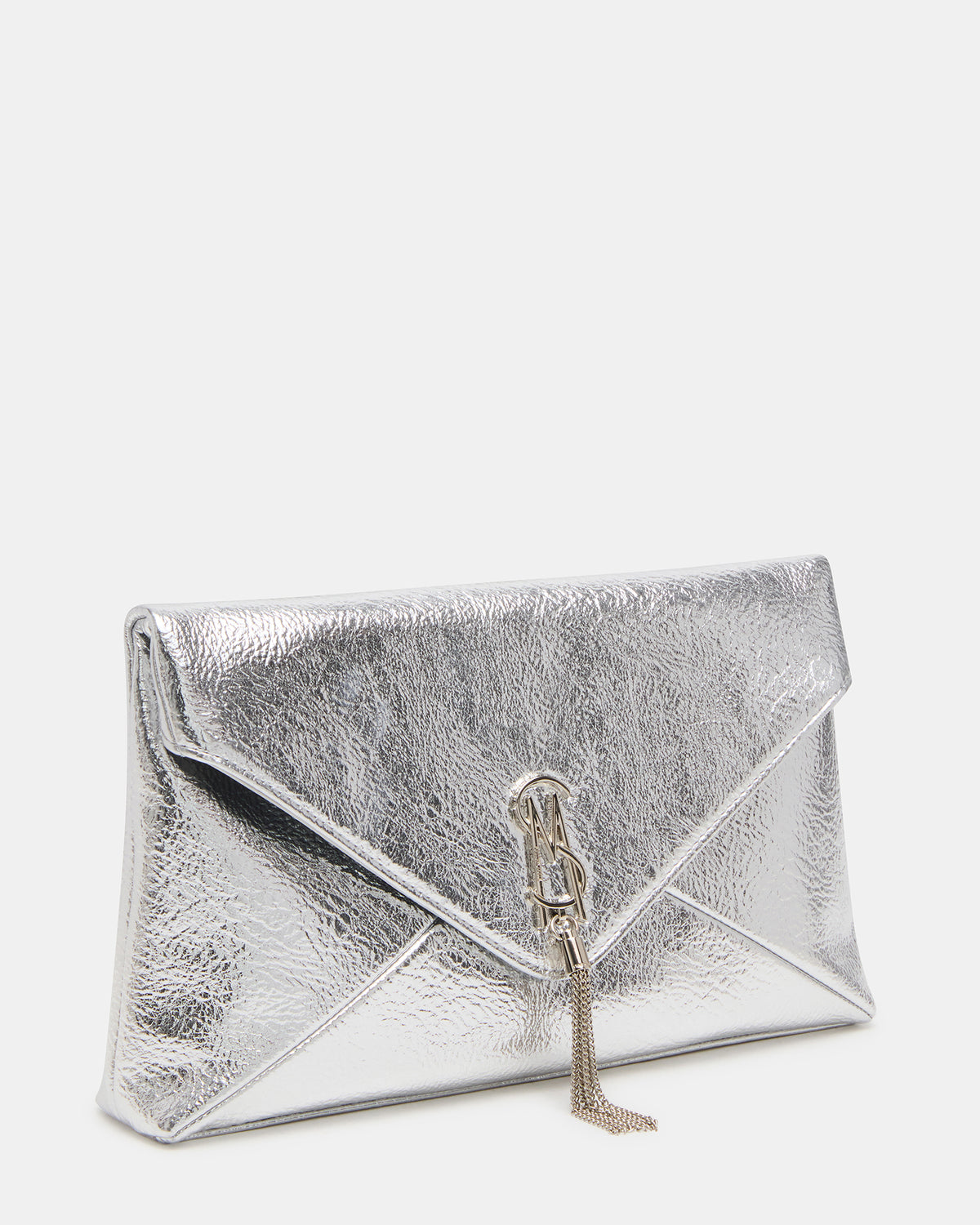PARTAY Bag Silver Oversized Crinkle Envelope Logo Clutch Handbag | Steve Madden Value