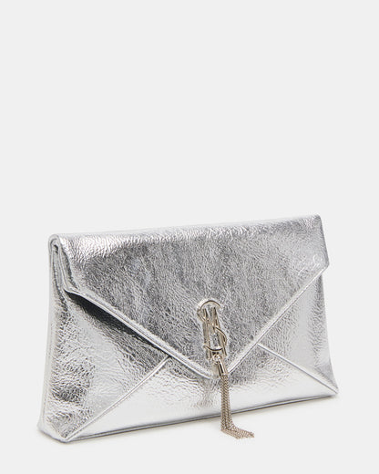 PARTAY Bag Silver Oversized Crinkle Envelope Logo Clutch Handbag | Steve Madden Value