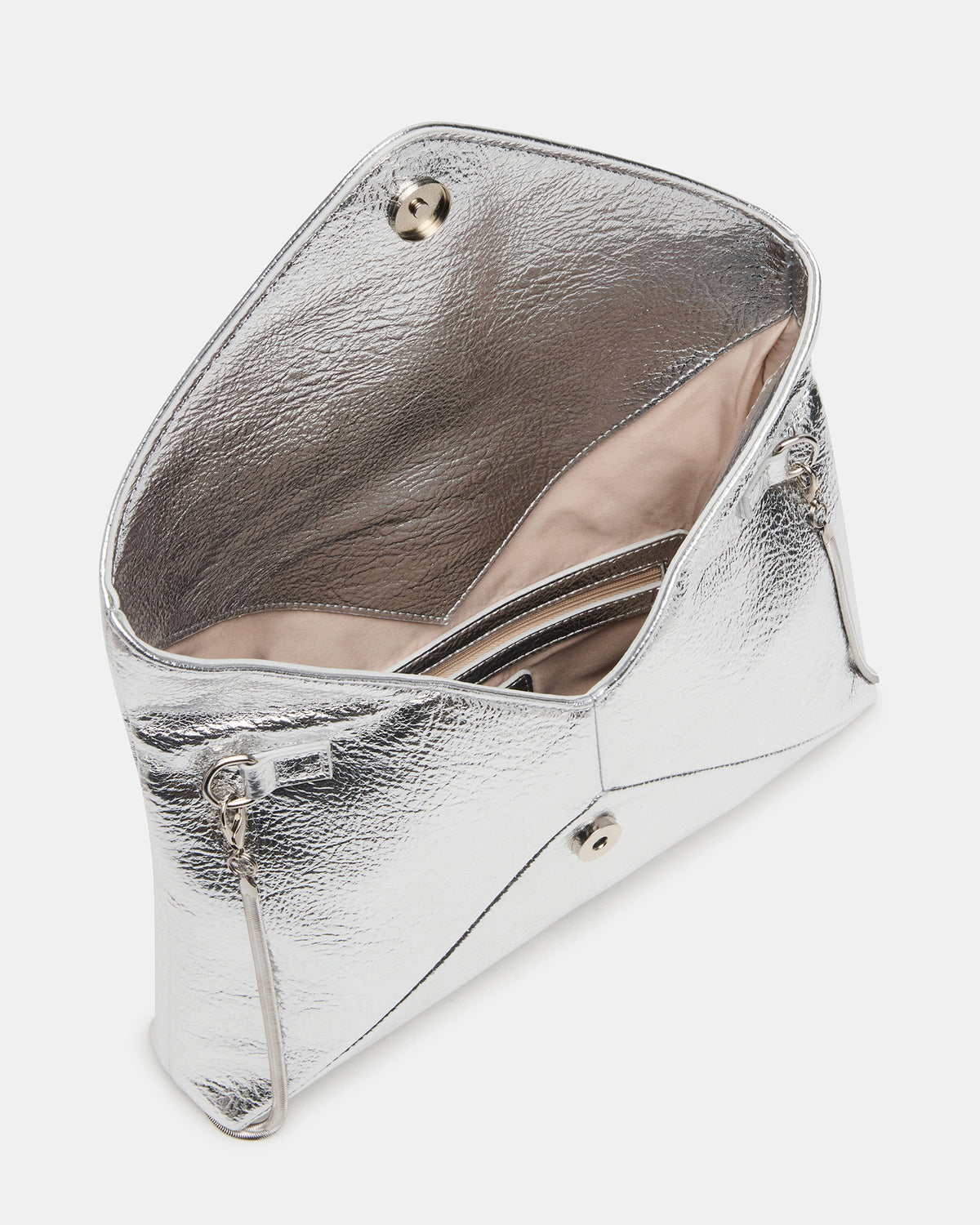PARTAY Bag Silver Oversized Crinkle Envelope Logo Clutch Handbag | Steve Madden Value