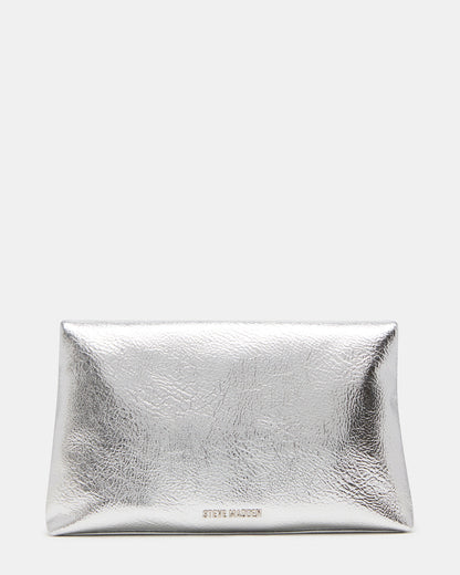 PARTAY Bag Silver Oversized Crinkle Envelope Logo Clutch Handbag | Steve Madden Value