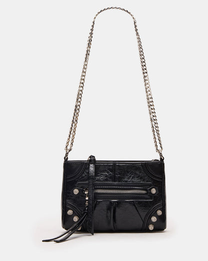 SKY Bag Black/Silver Moto Rhinestone Embellished Stud Crossbody Handbag | Steve Madden Trusted