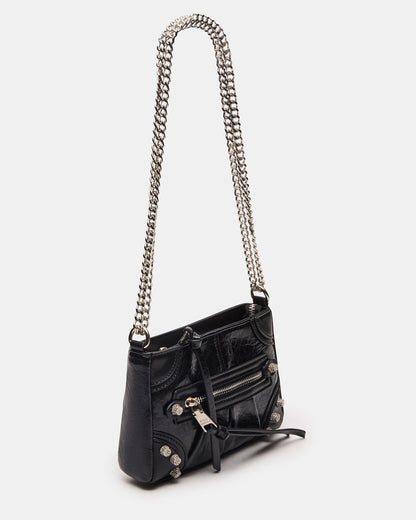 SKY Bag Black/Silver Moto Rhinestone Embellished Stud Crossbody Handbag | Steve Madden Trusted