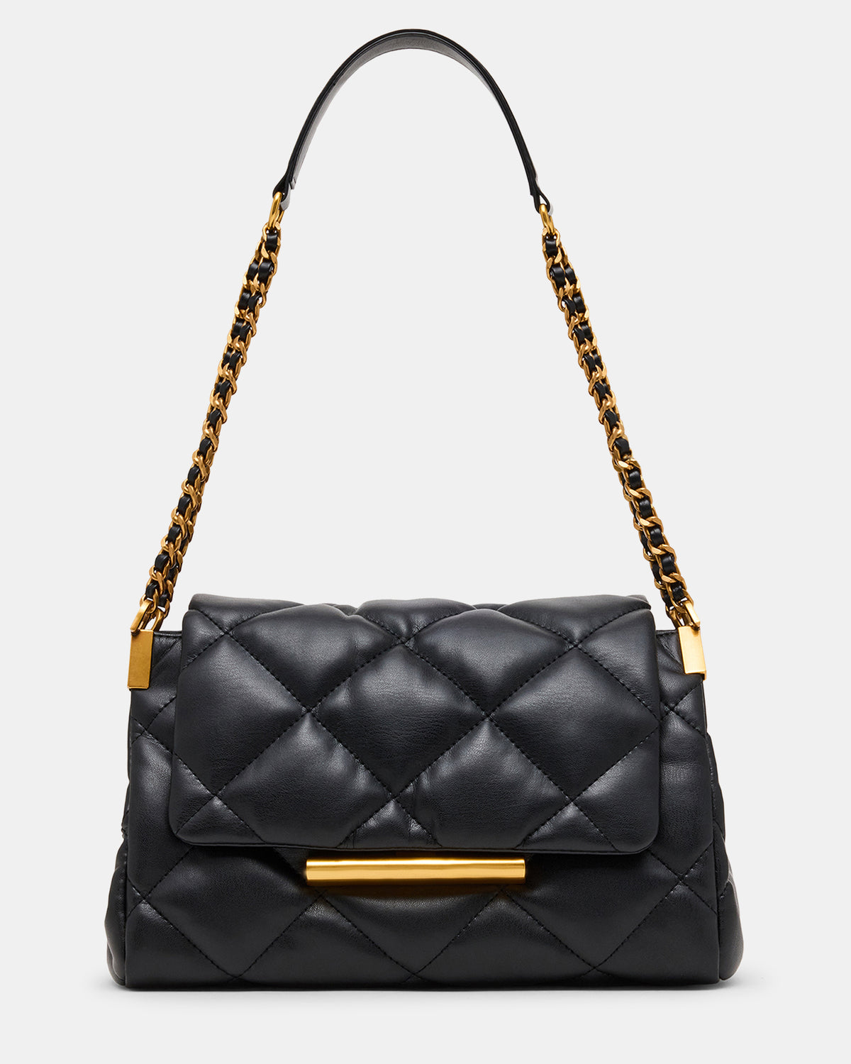 COLETTE Bag Black/Gold Quilted Chain Shoulder Handbag | Steve Madden Customer Favorite