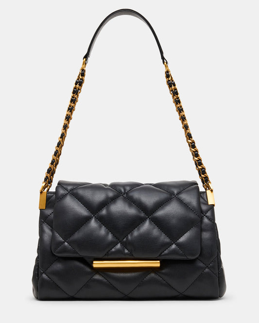 COLETTE Bag Black/Gold Quilted Chain Shoulder Handbag | Steve Madden Customer Favorite