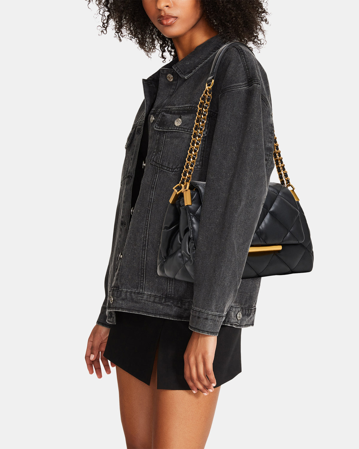 COLETTE Bag Black/Gold Quilted Chain Shoulder Handbag | Steve Madden Customer Favorite