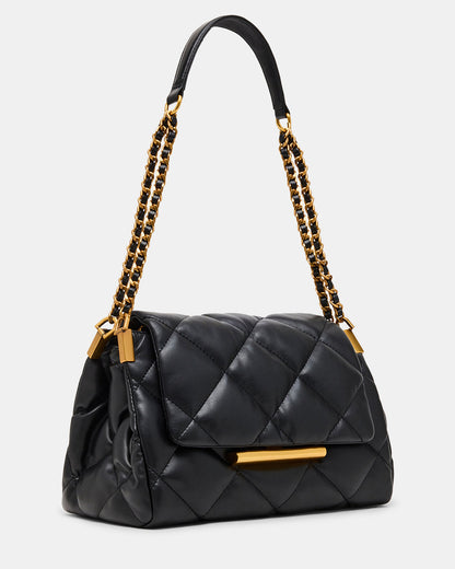 COLETTE Bag Black/Gold Quilted Chain Shoulder Handbag | Steve Madden Customer Favorite
