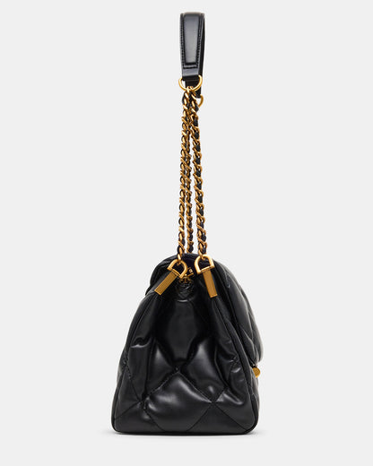 COLETTE Bag Black/Gold Quilted Chain Shoulder Handbag | Steve Madden Customer Favorite