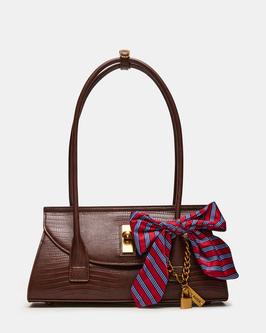 MILAN Bag Chocolate Elongated Menswear-Inspired Shoulder Strap Handbag | Steve Madden Signature